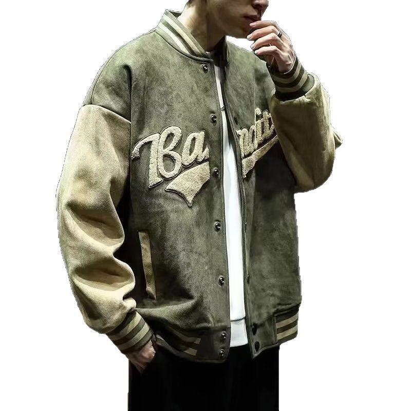 Мужская замшевая вышитая куртка-бомбер в стиле ретро - Весна/Осень