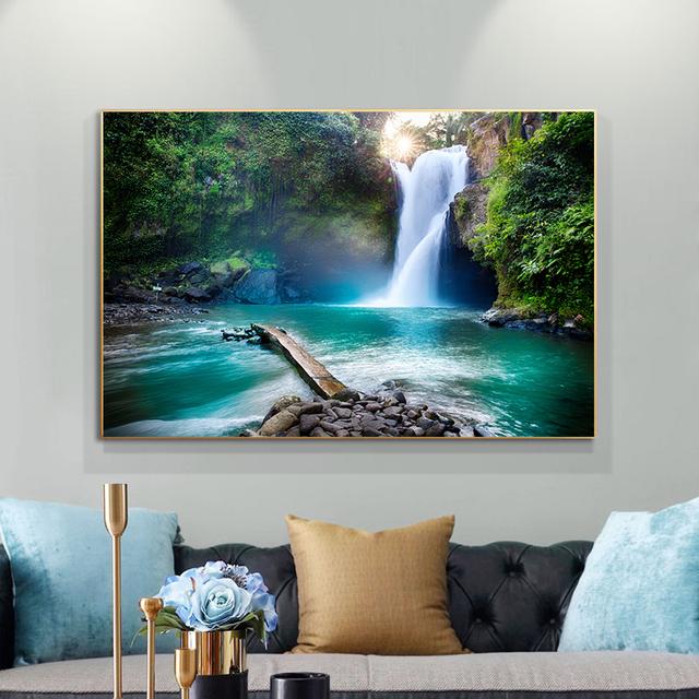 Landscape Natural Waterfall Scenery Canvas Painting Posters and Prints Wall Art Pictures Modular Living Room Home Decor No Frame