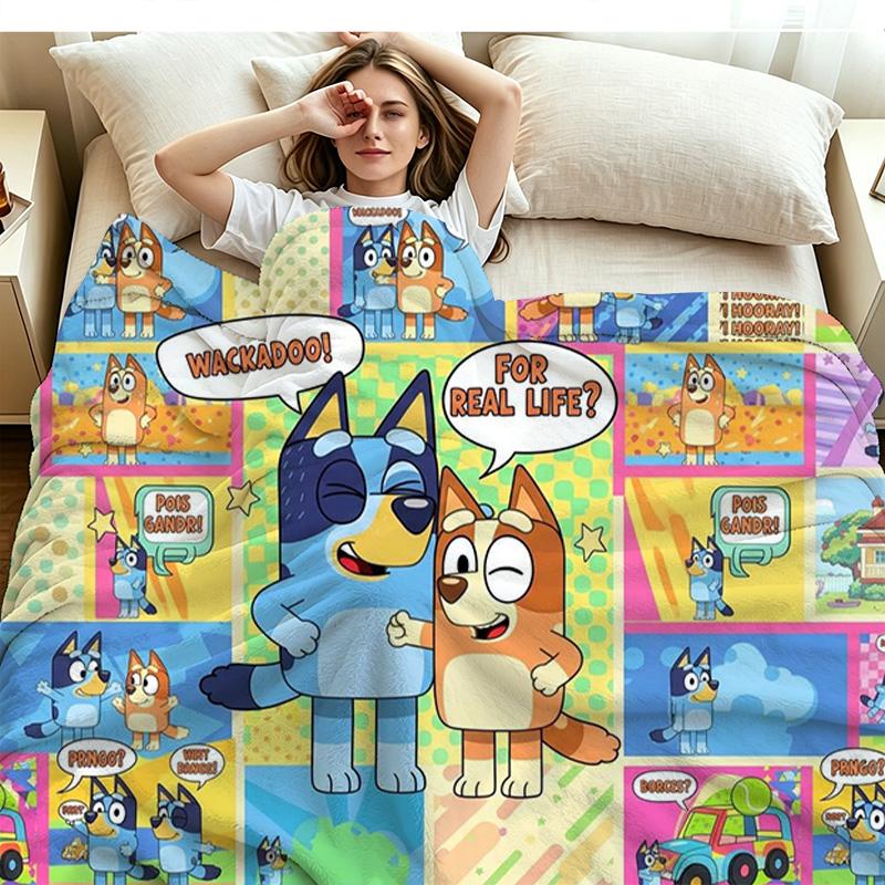 Bluey Cartoon Print Flannel Blanket High Quality Warm Comfortable Cover for All Seasons Perfect for Gifts Home Decor