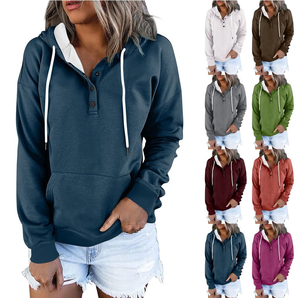 Women's Casual Fashion Solid Color Long Sleeve Pullover Hoodies Sweatshirts