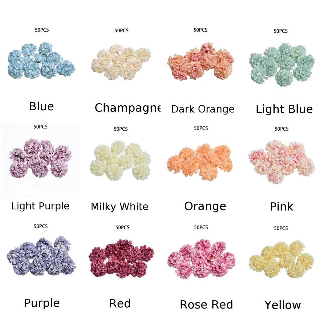 50PCS Artificial Silk Floral Flower Head Hydrangea Wedding Party Decor Craft DIY