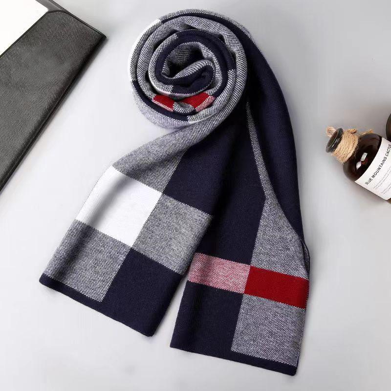 2025 Autumn/Winter New Men'S Cashmere Scarf Thickened, Stylish, European And American Men'S Classic Stripe