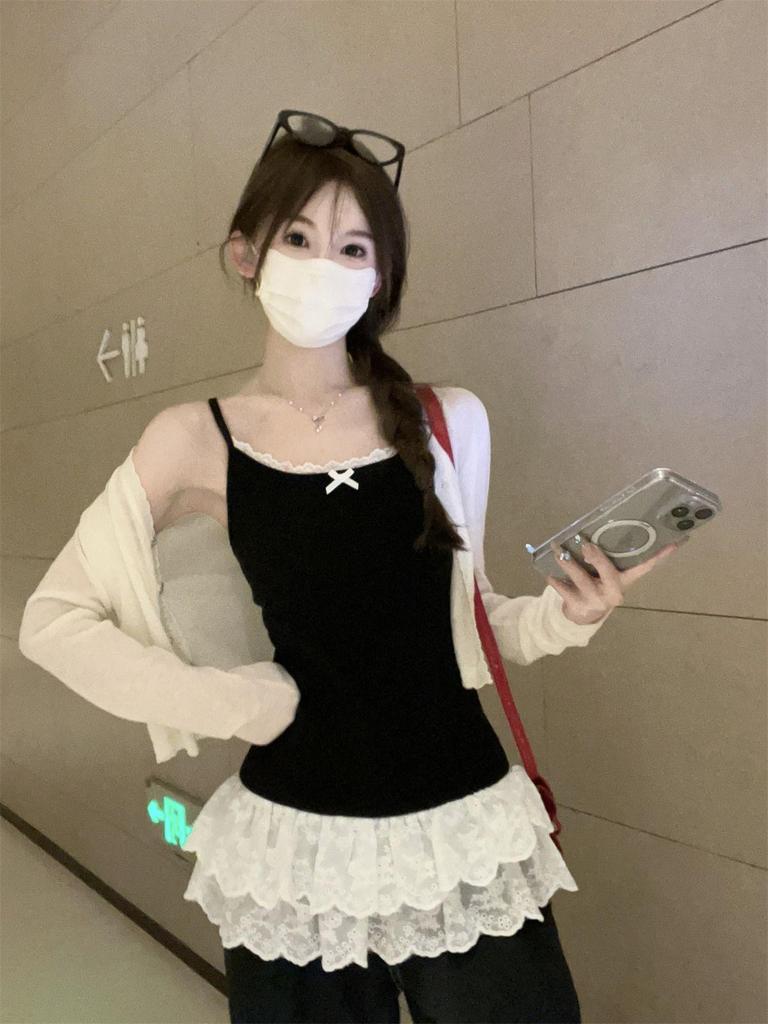 Белый кружевной топ-майка для женщин - Весенне-летний слой