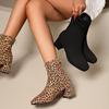 Женские ботильоны на массивном каблуке до щиколотки, Весна/Лето 2025, Универсальные Мартины на среднем каблуке, Большие размеры с леопардовым принтом, Идеальны для весны и осени