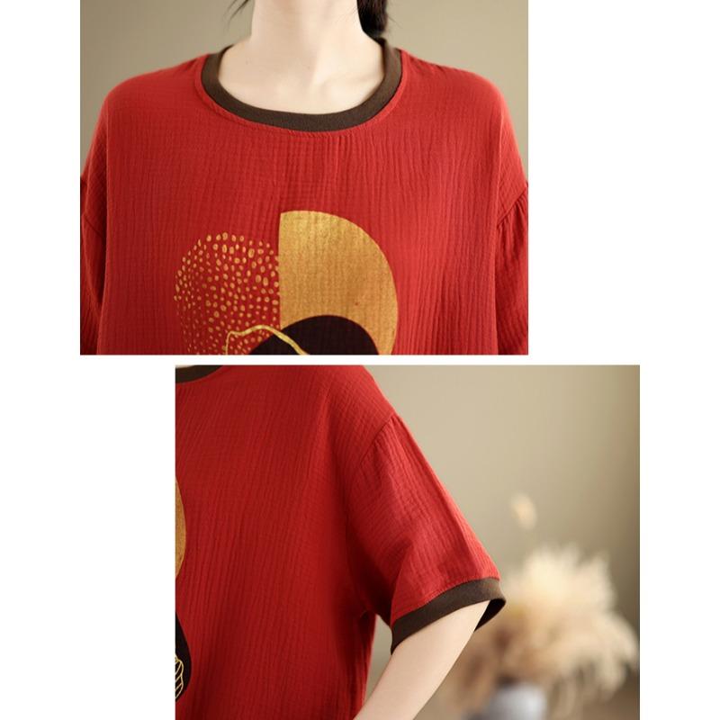 Dimanaf 2025 Летняя футболка больших размеров для женщин с принтом Базовая винтажная свободная повседневная футболка с круглым вырезом