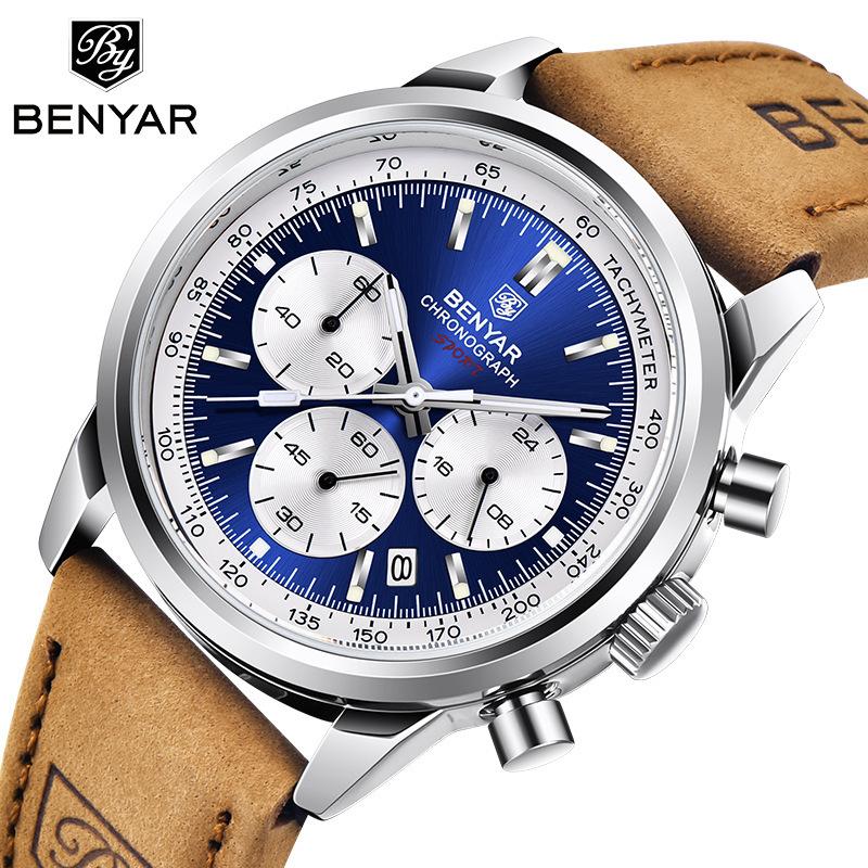 Мужские часы Benyar Binya By5188 Многофункциональные Хронограф Люминесцентные Водонепроницаемые Ремешок Кварцевые Часы Часы