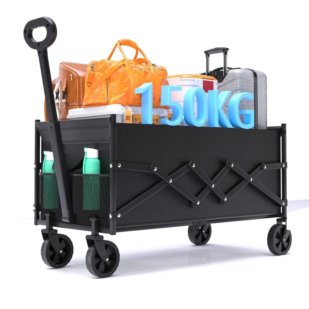 4 Wheel Carry Lightweight Carry Cart Foldable Large Capacity 120L Foldable Carry Cart Can Withstand Up To 150kg Portable with 2 Water Bottles On the