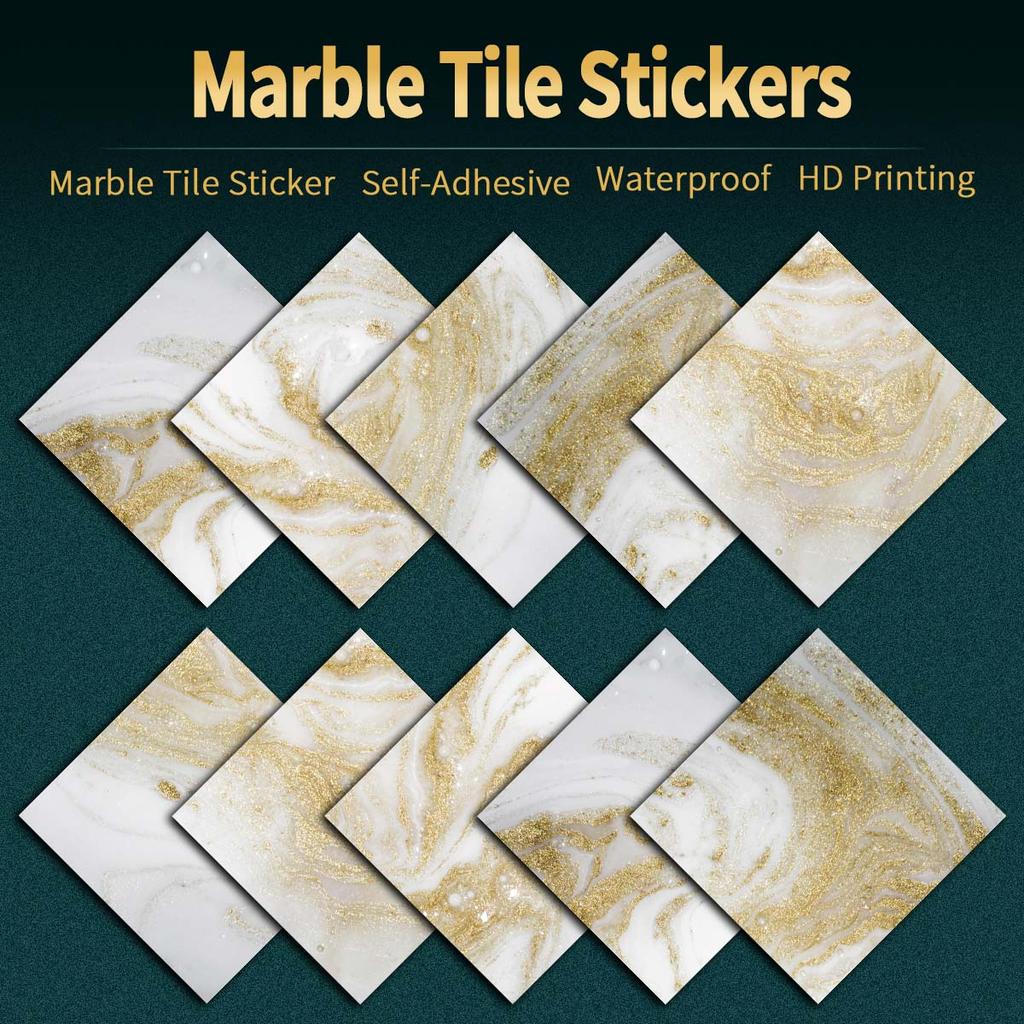 10 шт., наклейка на золотую мраморную плитку, кухонный шкаф, ванная комната, домашний декор, наклейка на стену, самоклеящаяся кристаллическая твердая пленка, художественные наклейки на стены