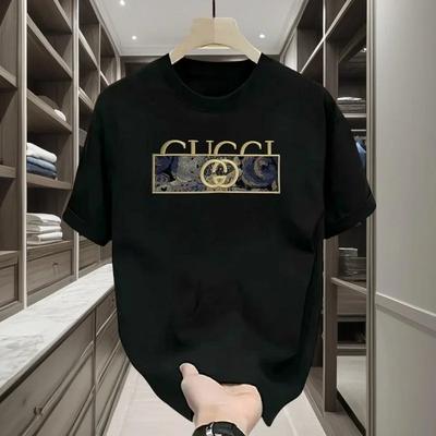 Лето 2025 новая футболка мужская с коротким рукавом и круглым вырезом из 100% чистого хлопка с принтом в виде буквенного узора#Цвет