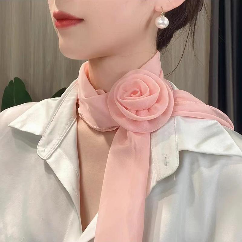 Rose Clip Thin Silk Scarf Spring and Summer Sun Protection Temperament Fashion Versatile Scarf for Women