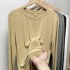 Gray skin-friendly soft waxy mask T-shirt women's long-sleeved early spring elastic simple round neck bottoming shirt versatile top