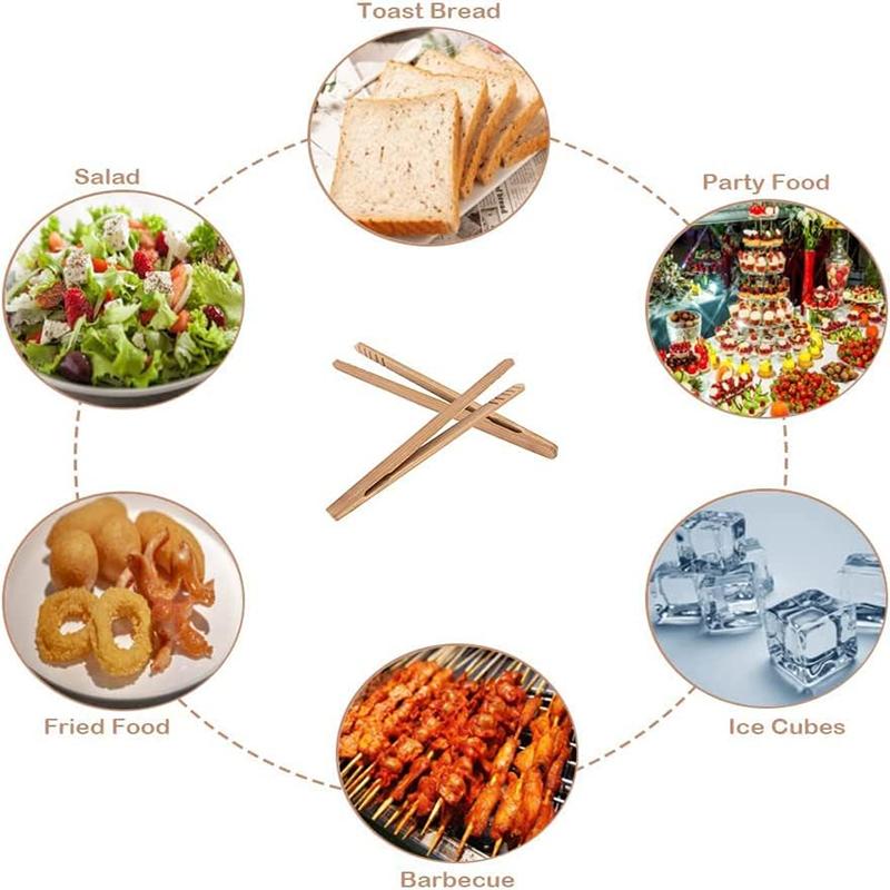4Pcs Bamboo Toast Tongs 18cm Toaster Tong Tea Clip Tweezers Bamboo Tong for BBQ Fried Food Bread Tea Cooking Kitchen Accessories