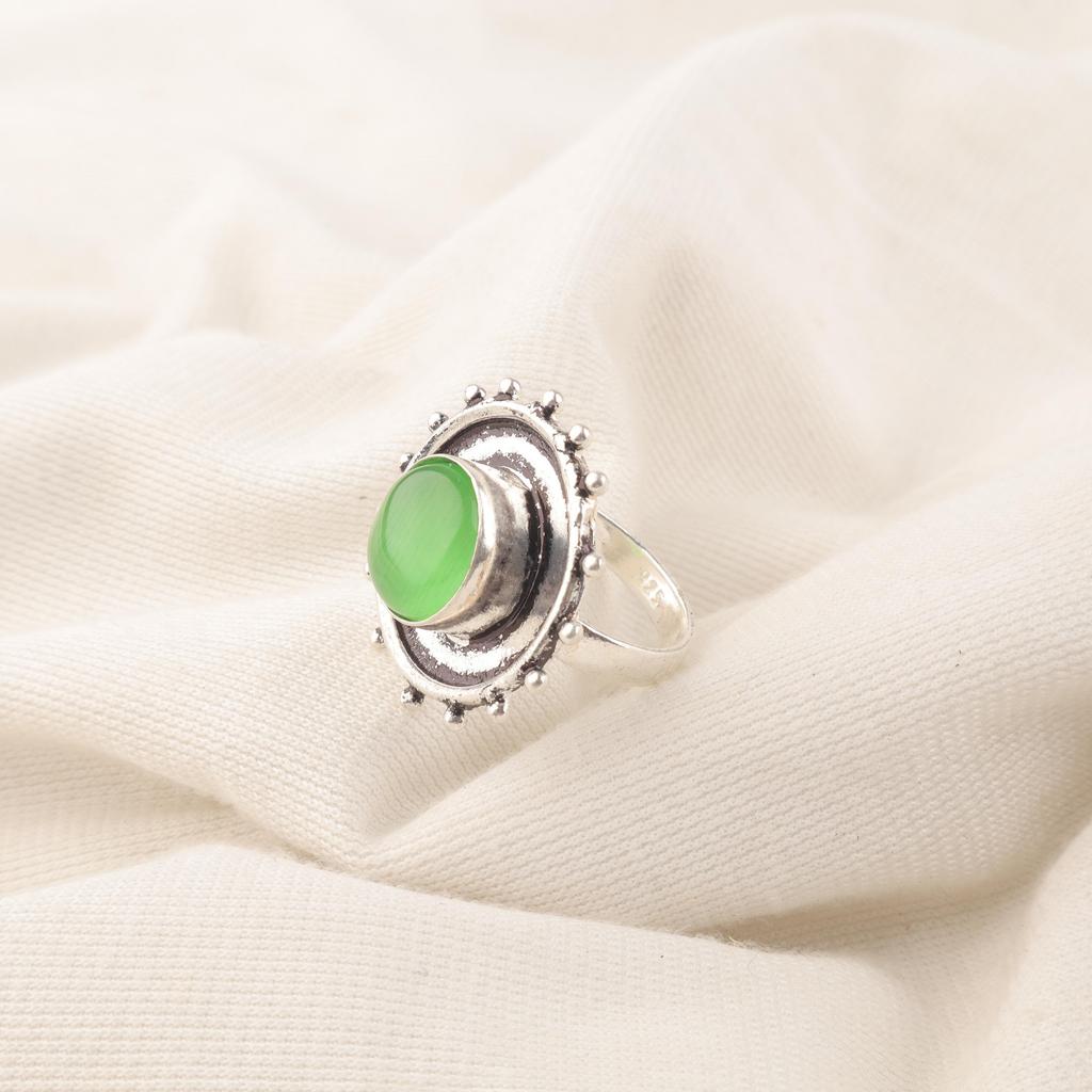 Wonderful Green Cat's Eye Gemstone Jewelry, 925 Solid Sterling Silver Ring, Handmade Spiritual Ring For Wedding Gift