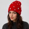 Rhinestone-embellished Beanie Hat Solid Color Skull Cap Fashionable Rhinestone-adorned Hat  Winter