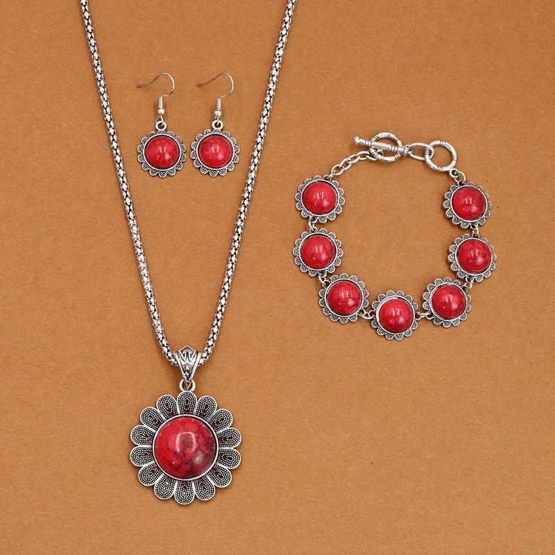 1 комплект ethnic-style сапфирового колье, серег и браслета Mizia для женщин, выполненный в ретро и уникальном стиле.