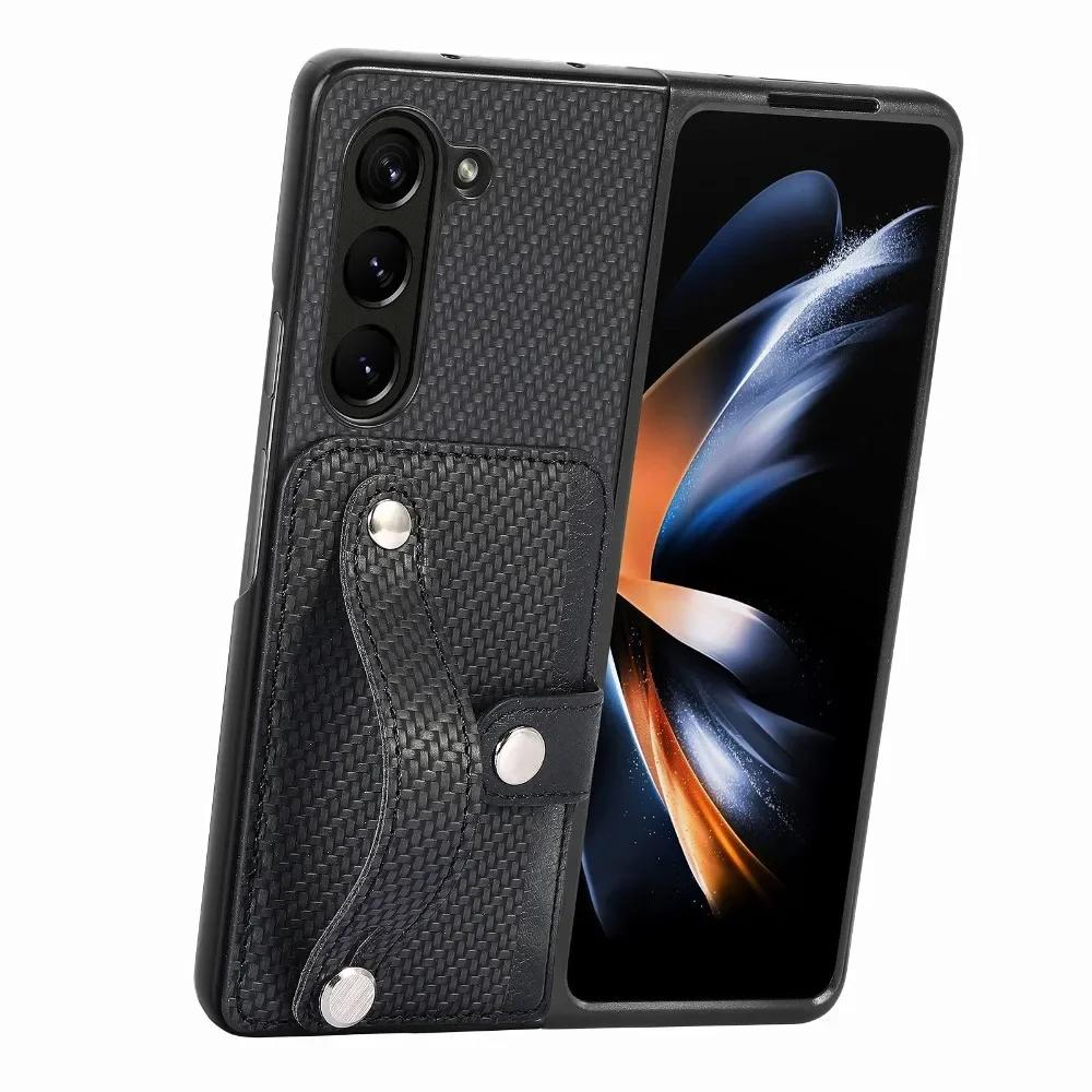 Чехол-кошелек с держателем для карт и ремешком на запястье для Samsung Galaxy Z Fold 6 5 4 3 2 Fold6 Fold5 Fold4 Fold3 Fold2 5G PU кожаный чехол