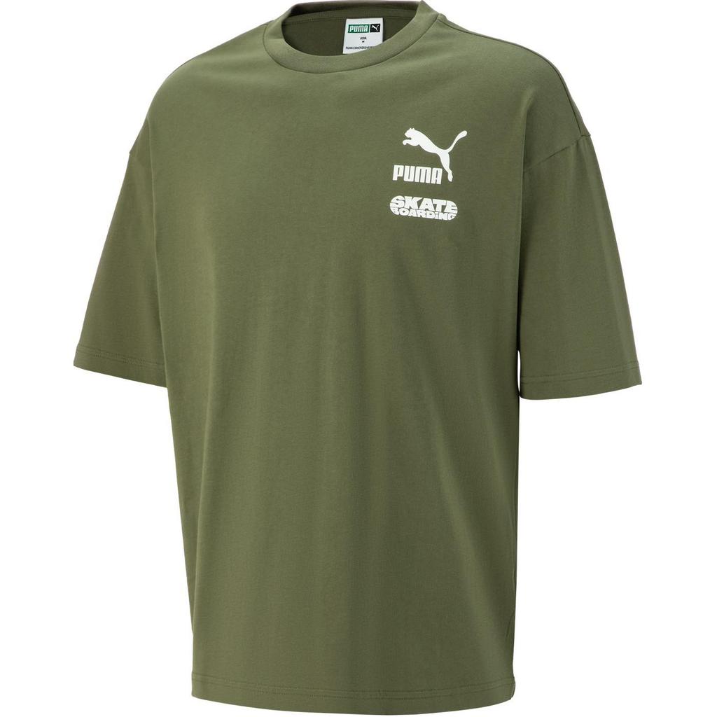 Puma Logo Print Solid Color Sports Casual Crew Neck Breathable Loose Fit Short Sleeve T-Shirt Men Tops Army-Green 620221-73