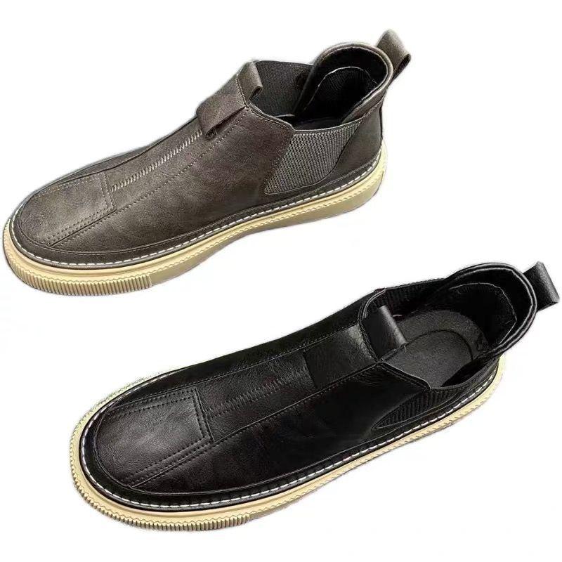 Korean Style High-Top Slip-On Men's Casual Martin Boots - Trendy Autumn/Winter Emo Influencer Style.