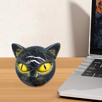 Юшэн Фигурка кошачьей головы Черный кот Камень Ручная резьба Лечебный камень Смола Кошачье украшение Сувенир Подарок для женщин мужчин Любителей кошек