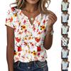 Женская повседневная футболка с цветочным принтом, пуловер с V-образным вырезом и коротким рукавом