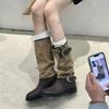 Цветовая гамма плиссированные ботфорты женские осенне-зимние новые с высоким голенищем Maillard высокие сапоги большой обхват голенища ковбойские рыцарские сапоги
