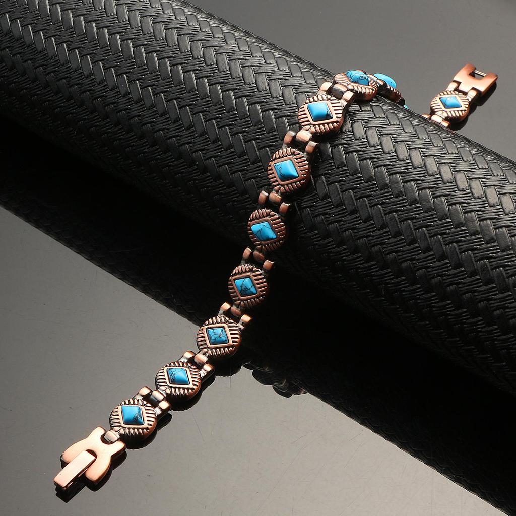 Magnetic Therapy Copper Magnetic Bangle Bracelet with Natural Gem Stone Women Vintage Copper Magnetic Bracelet Chain Wristband