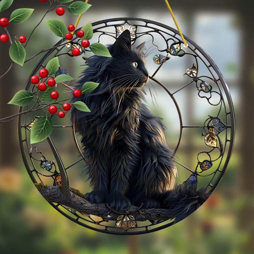 20Cm Large Size Black Cat Suncatcher, Plastic Window Hanging Decoration Cat Lover's Birthday Gift Indoor/outdoor Garden Bedroom Office Home Decoration