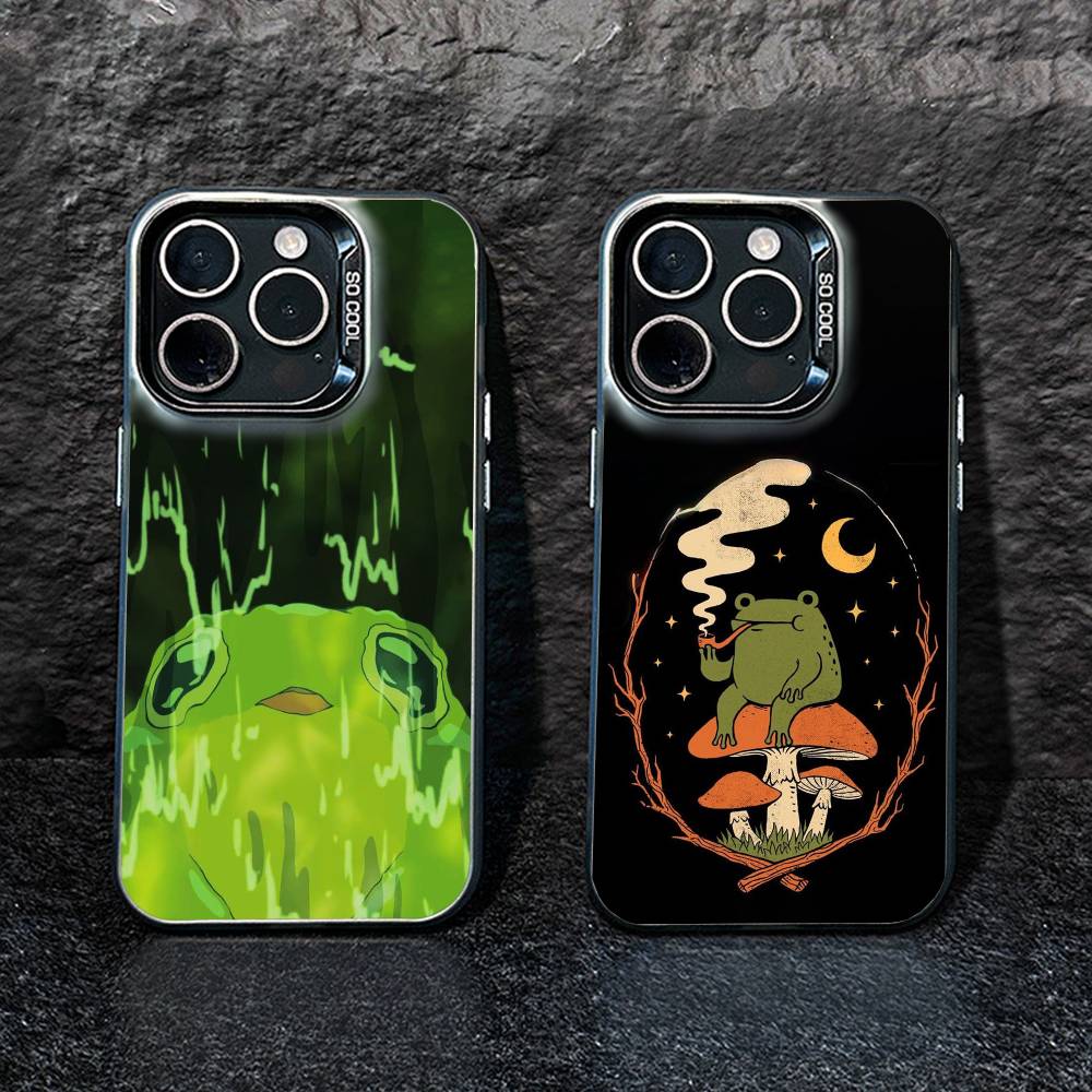 Мультяшный чехол для телефона с лягушкой для iPhone17, 16,15,14,13,12 Pro Max Черный Конфетный Матовый Ударопрочный Чехол