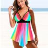 Women's Shoulder Strap Swimsuit Brilliant Colors Print Bikini Tankini Swimsuit