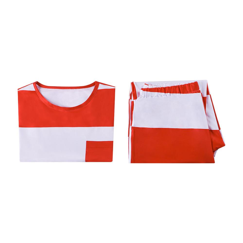 Film and television penguin people cos suit, tooling onesie party role-playing prison suit, stage performance suit, red prison suit