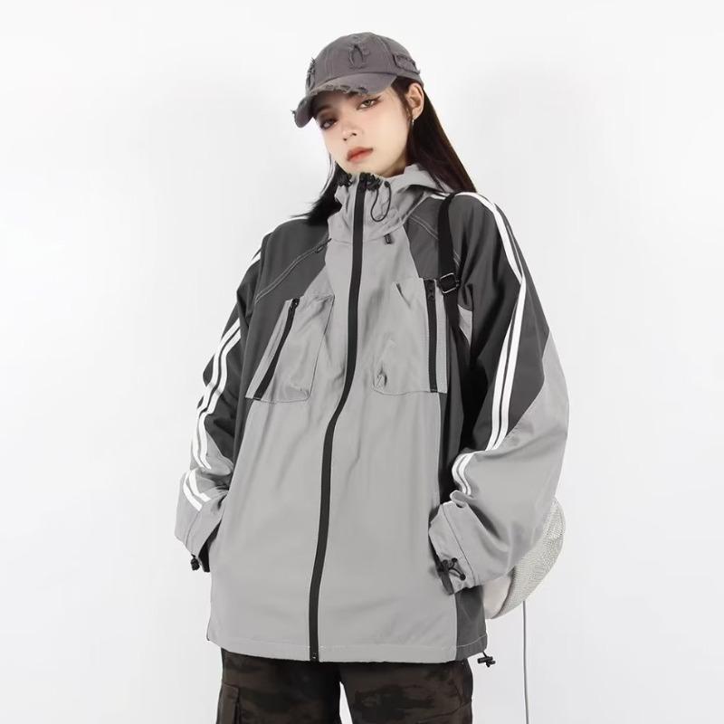 Уличная куртка Techwear, женские ветровки, винтажные спортивные куртки в стиле Харадзюку, уличный анорак на молнии с капюшоном