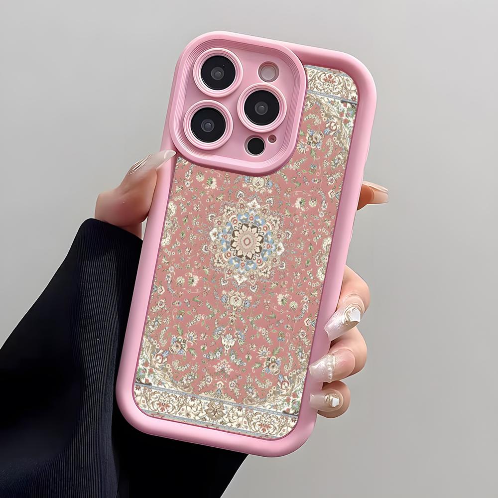Традиционный арабский розовый ковер Чехол для телефона Для IPhone Air 17 Pro Max 16 E 15 14 Pro Max 13 12 11 Mini Plus Мягкий силикон Розовый Co