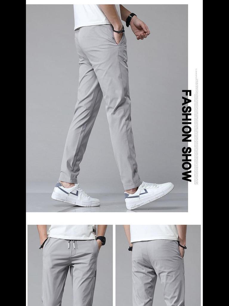 Мужские повседневные брюки из ледяного шелка в корейском стиле, большого размера, модные трендовые прямые