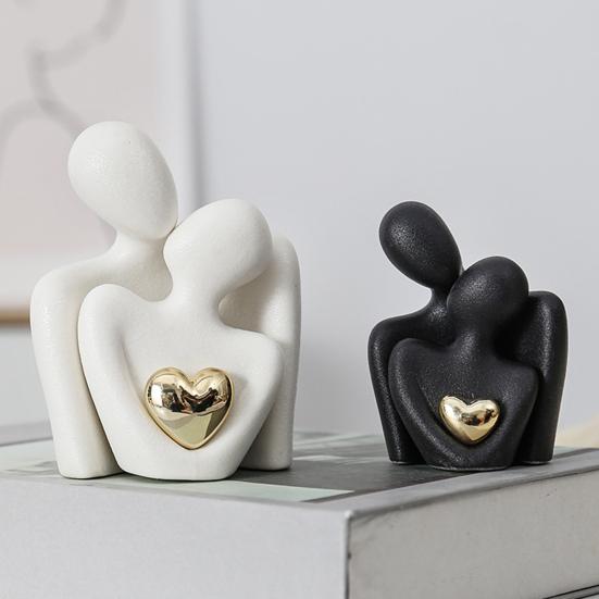 Керамическая фигурка для объятий пары с золотым сердцем любви для мужчин и женщин, статуя в объятиях, скульптура, украшение для гостиной, спальни, рабочего стола