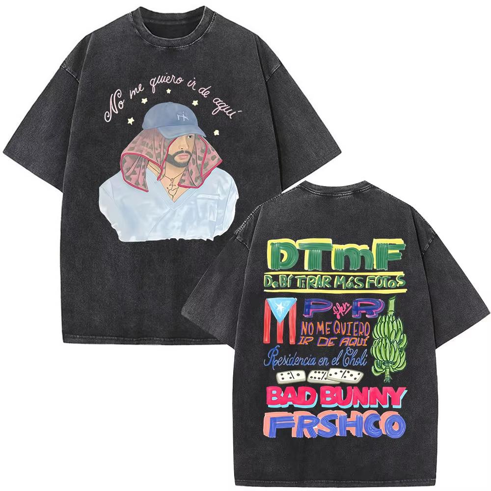 Washed Vintage Bad Bunny DTMF Residencia En El Choli Merch TShirts Debi Tirar Mas Fotos Tshirt Mens Hip Hop Oversized Tshirts