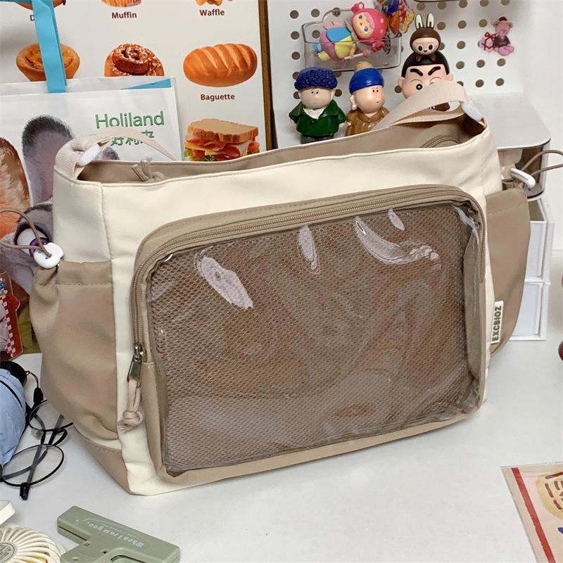 College Wind Baby Bag Pain Bag Versatile Simple Large Capacity Class Loading Book Mailman Bag Female Transparent Bar One Shoulder Crossbody