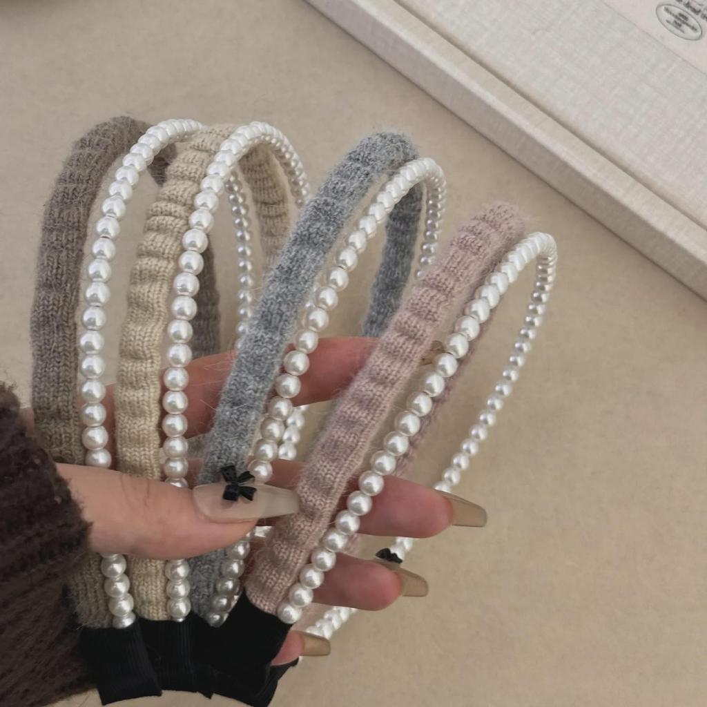 Корейская осень/зима 2024: Двухслойная повязка на голову с плюшевыми жемчужинами — элегантный, художественный и высококачественный аксессуар для волос