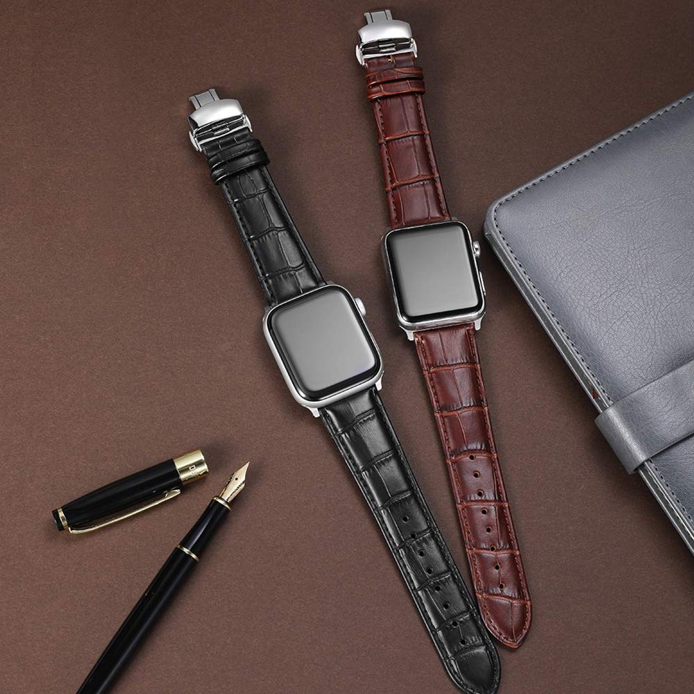 Ремешок из натуральной кожи Для Apple watch band 44мм 40мм 42мм 38мм Браслет под крокодила correa iwatch series 7 SE 6 5 4 3 8 45мм 41мм