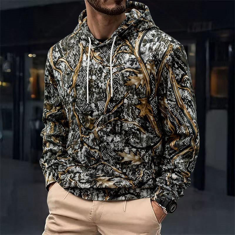 Mens 3D Camo Hoodie Loose Fit Vintage Workwear Drawstring Sweatshirt 2026