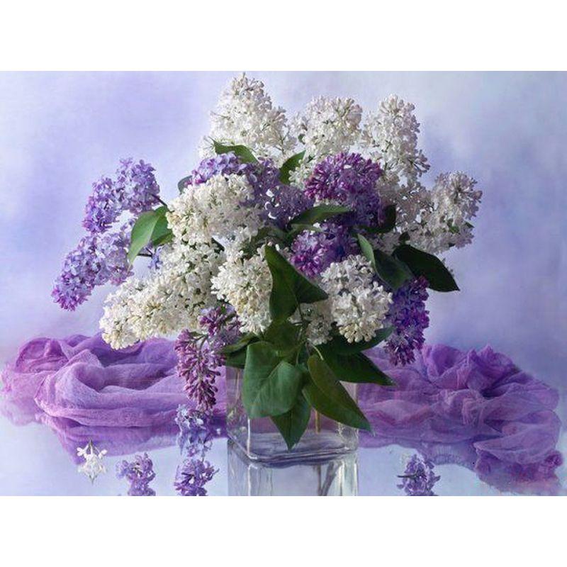 Алмазная живопись цветы полная дрель круглая алмазная вышивка фиолетовая лавандовая картина стразами домашний декор