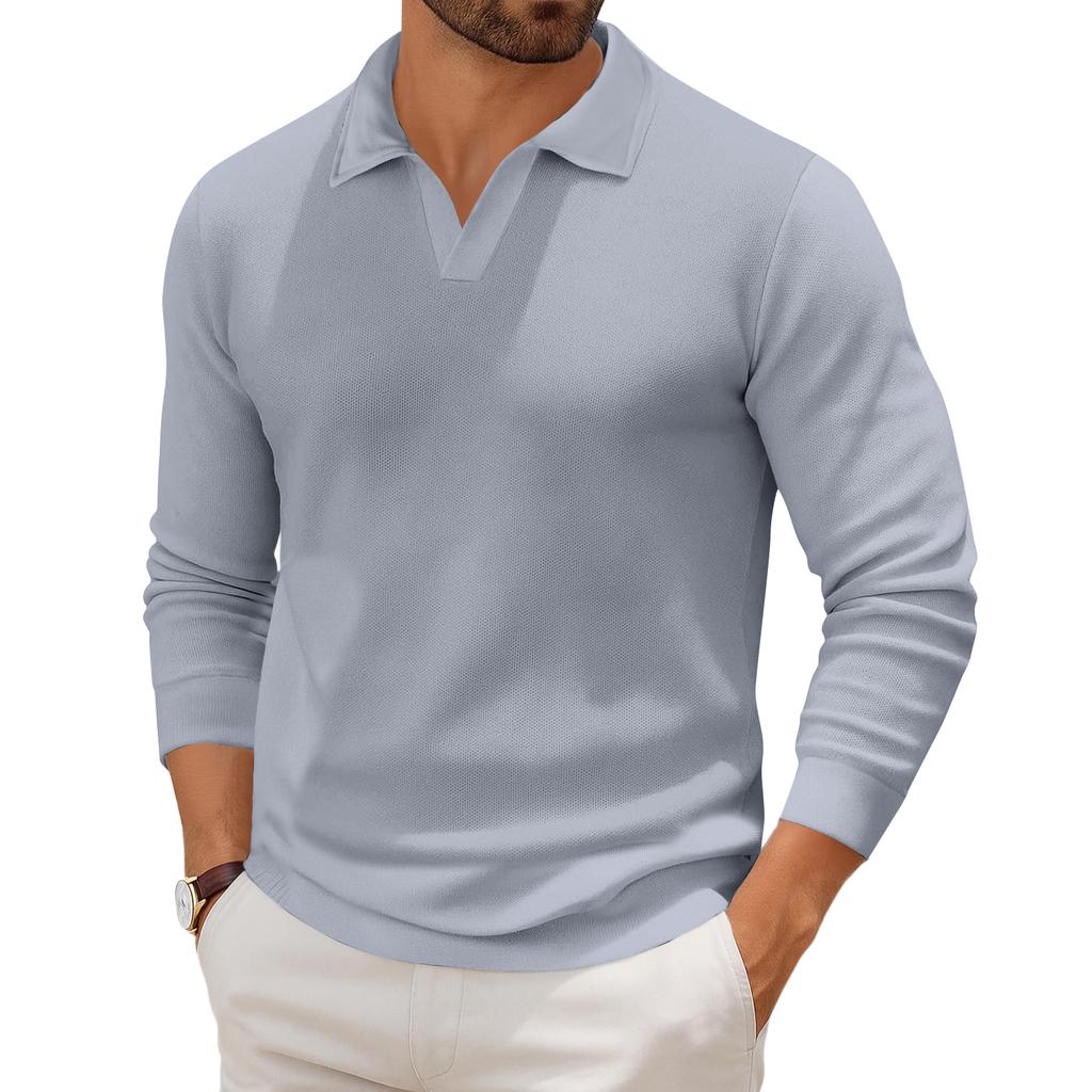 Men's Casual Collared Long-Sleeve Knit Base Layer Top