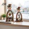 Decorative Pine Cone Accents 2Pcs Rustic Wooden Snowman Tabletop Decor, Vintage Christmas Tiered Tray Decor Figurine, Farmhouse Holiday Centerpiece