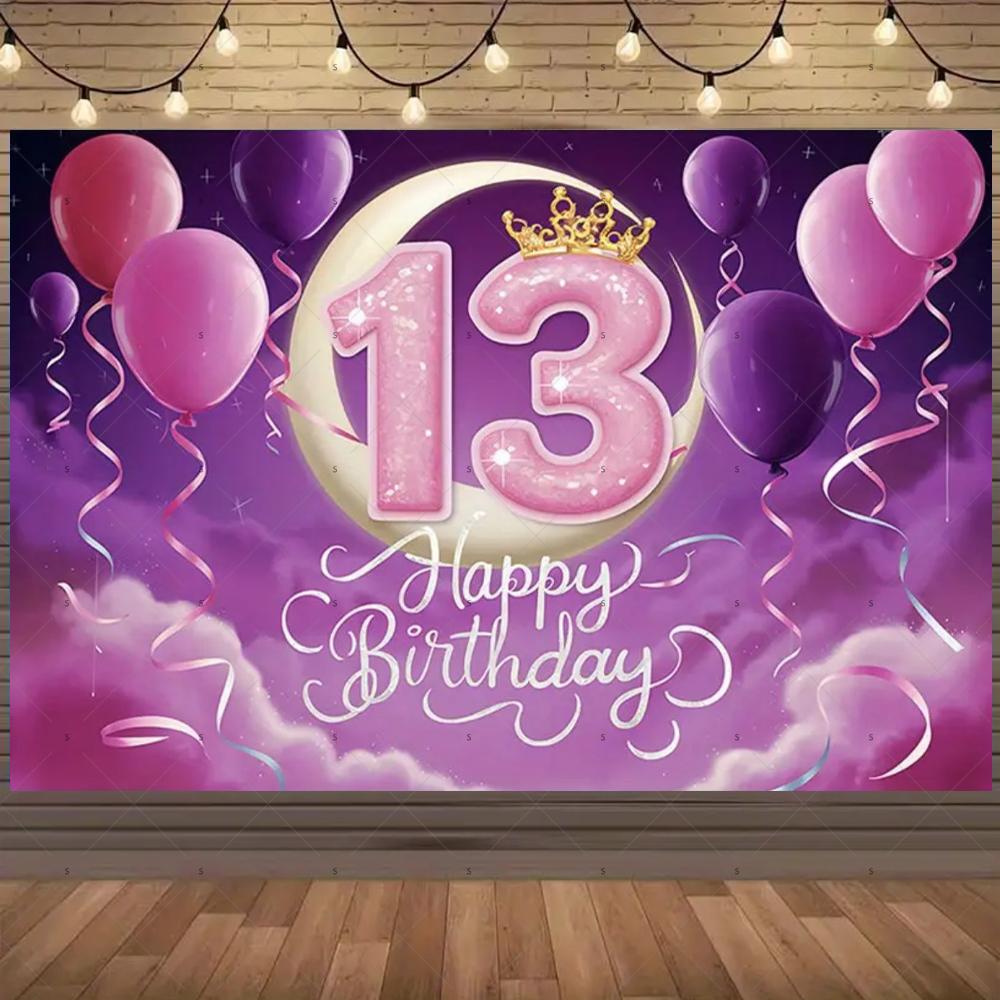 13th Birthday Partys Decoration Backgound Surprise Colorful Glitter Balloon Child Gift Banner Family Photography Props Backdrop