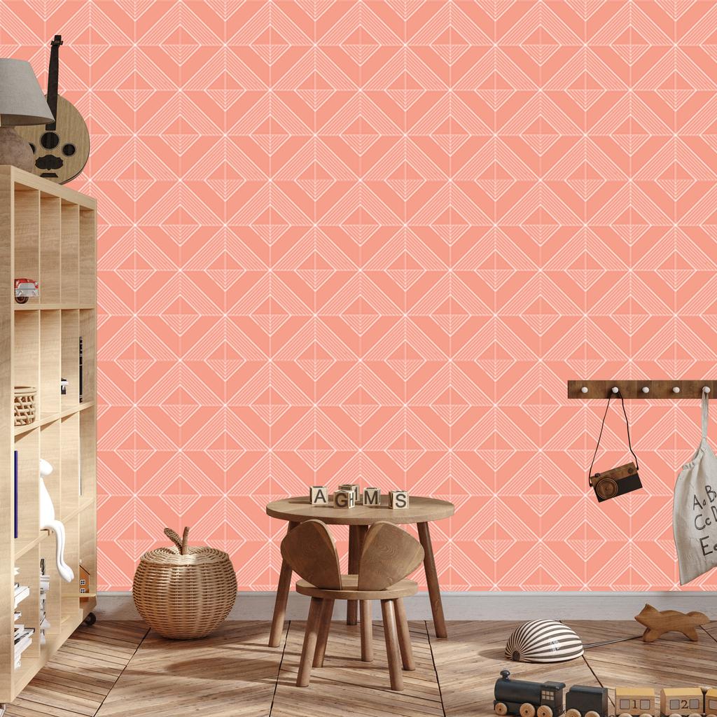 Geometric Coral Diamonds Wallpaper, Subtle Detail 50x1000