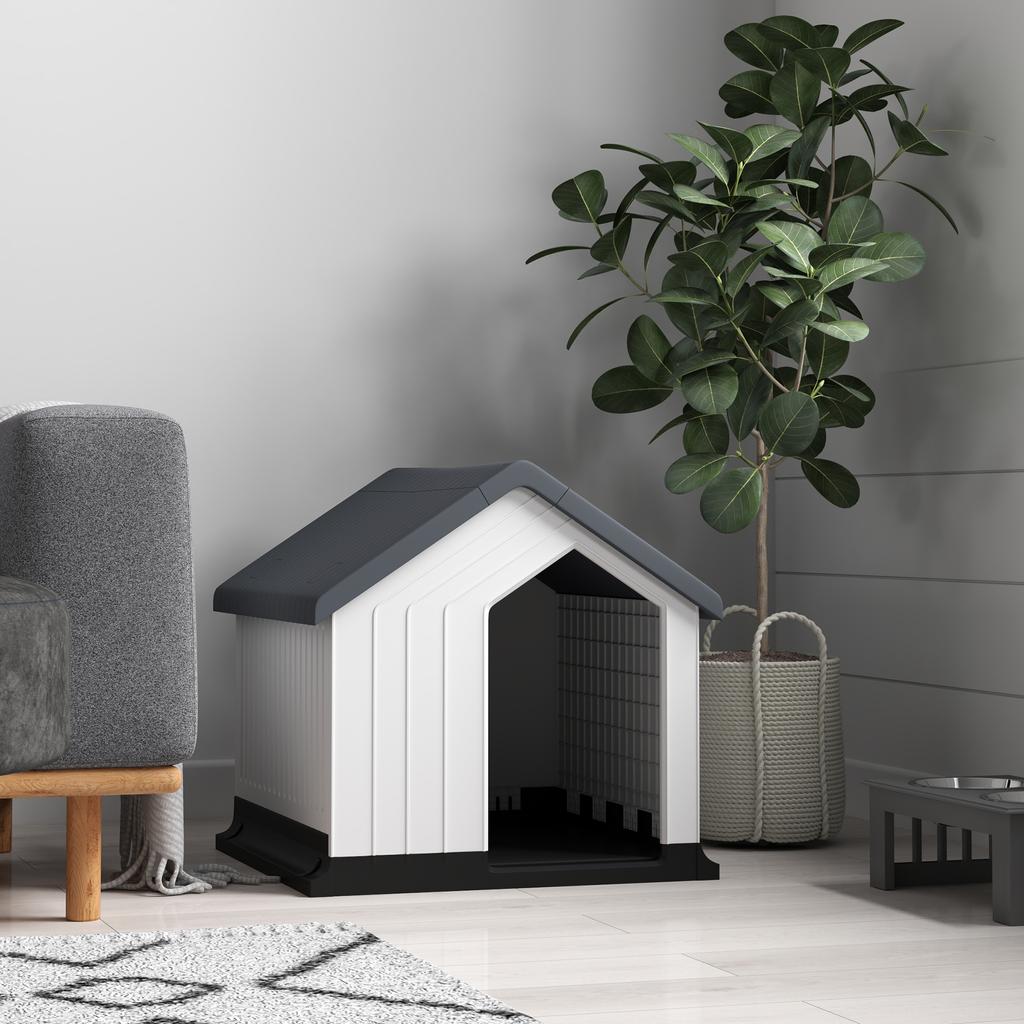 Small And Mini Outdoor Waterproof Plastic Dog House With Window 62x61x60 Cm Gray