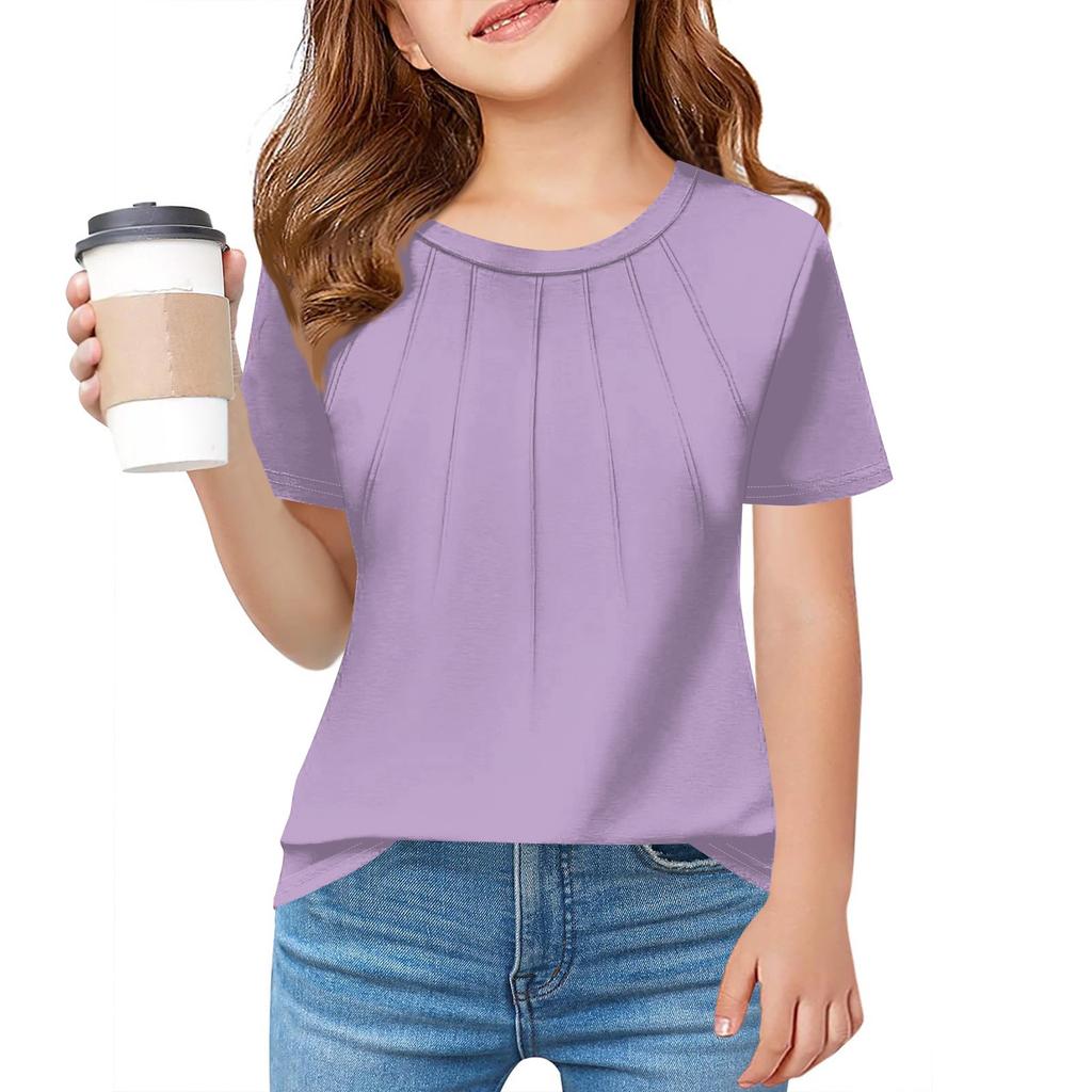 Children Fold A T-shirt Girl Summer Fashion Round Collar Jacket With Short Sleeves
