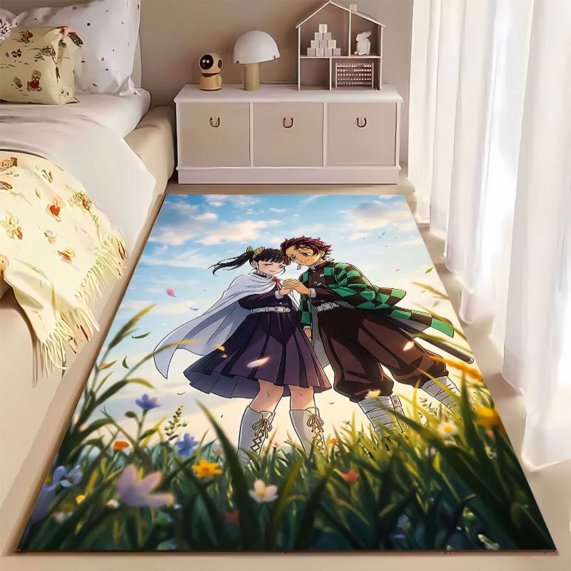 Anime-Inspired Couple in Field suitable as a non-slip mat for the living room or bedroom sofa