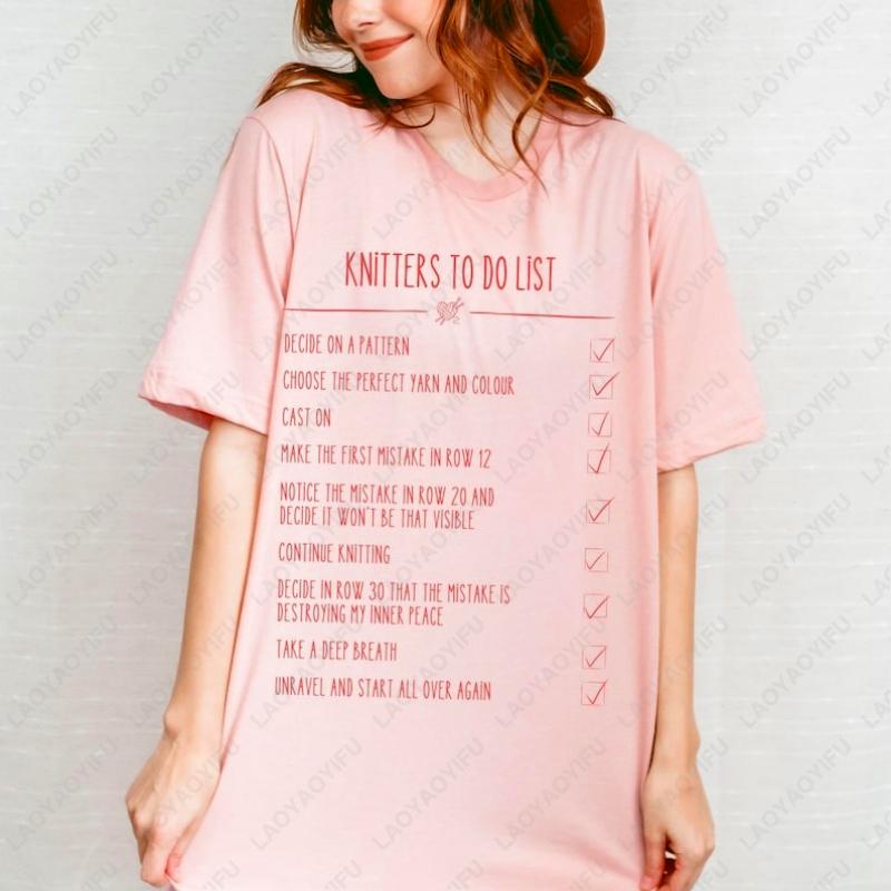 Funny Knitting Lover Unisex Adult Cotton Shirt Gift for Knitter Cute Creative Trend Casual Style Oneck Printed Tops Women Tee