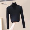 Женская трикотажная базовая рубашка с высоким воротом и длинным рукавом, однотонный тонкий свитер для весны и осени