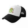 Cute Green Frog with Gardener Hat - Mushroom Flower Blossoms Plants Kawaii Aesthetic - Funny Cottagecore Froggy Nat Baseball Cap